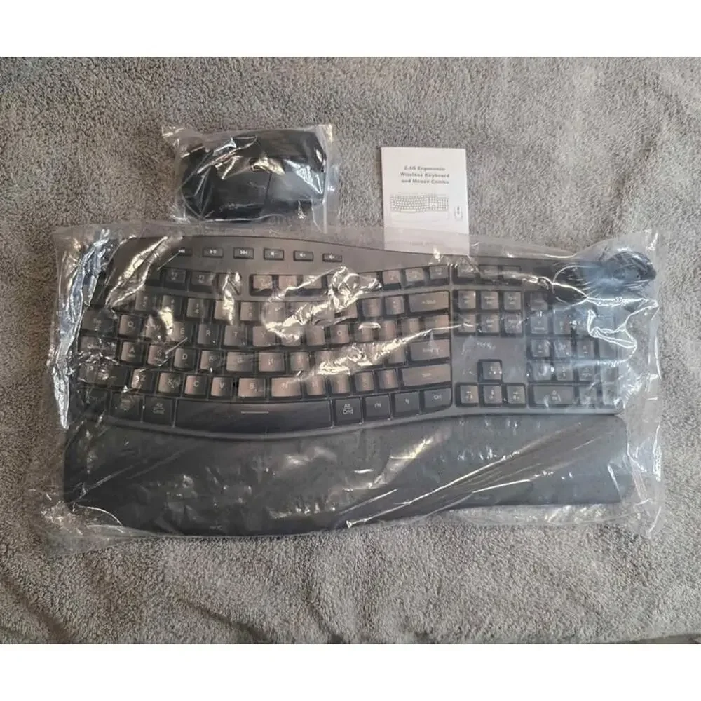 2.4G Ergonomic Wireless Keyboard and Mouse Combo PC441A Cushioned Palm Rest